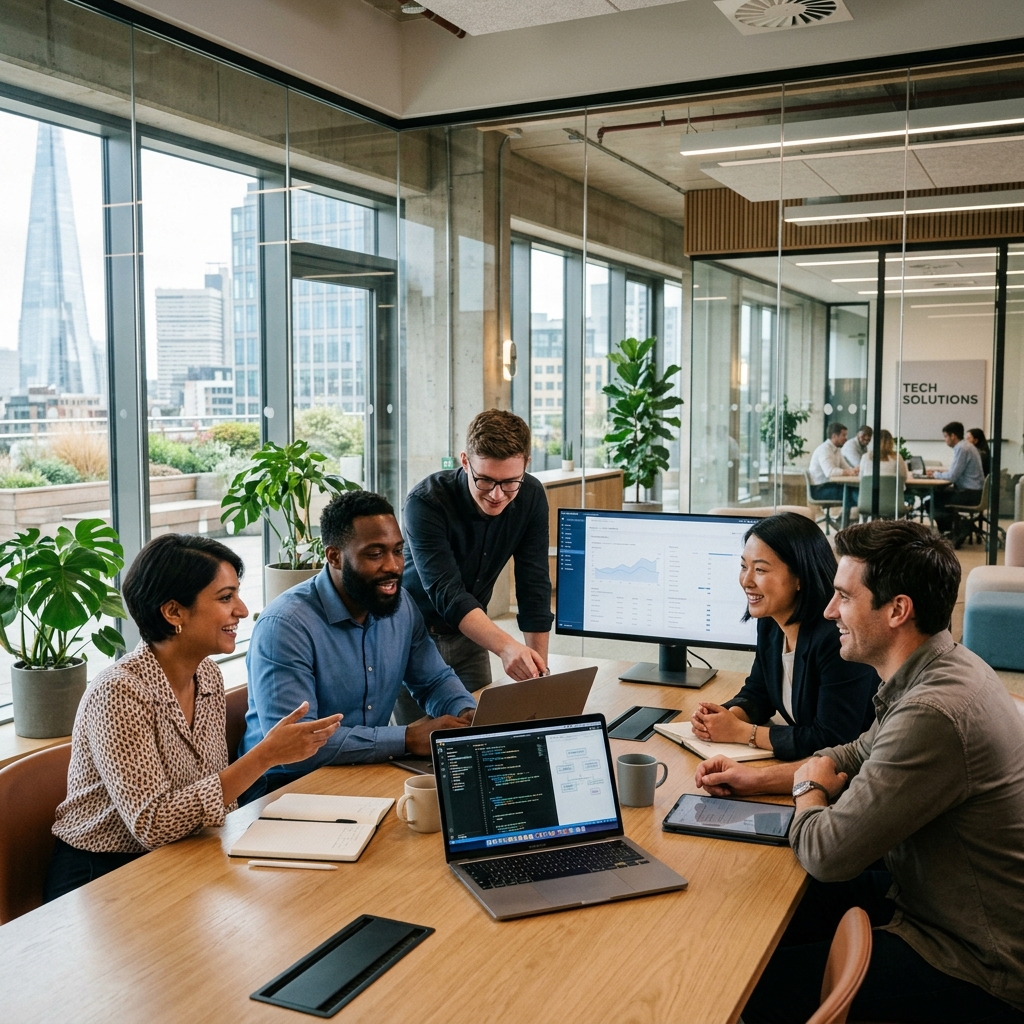 Achtrex team collaborating in a modern office